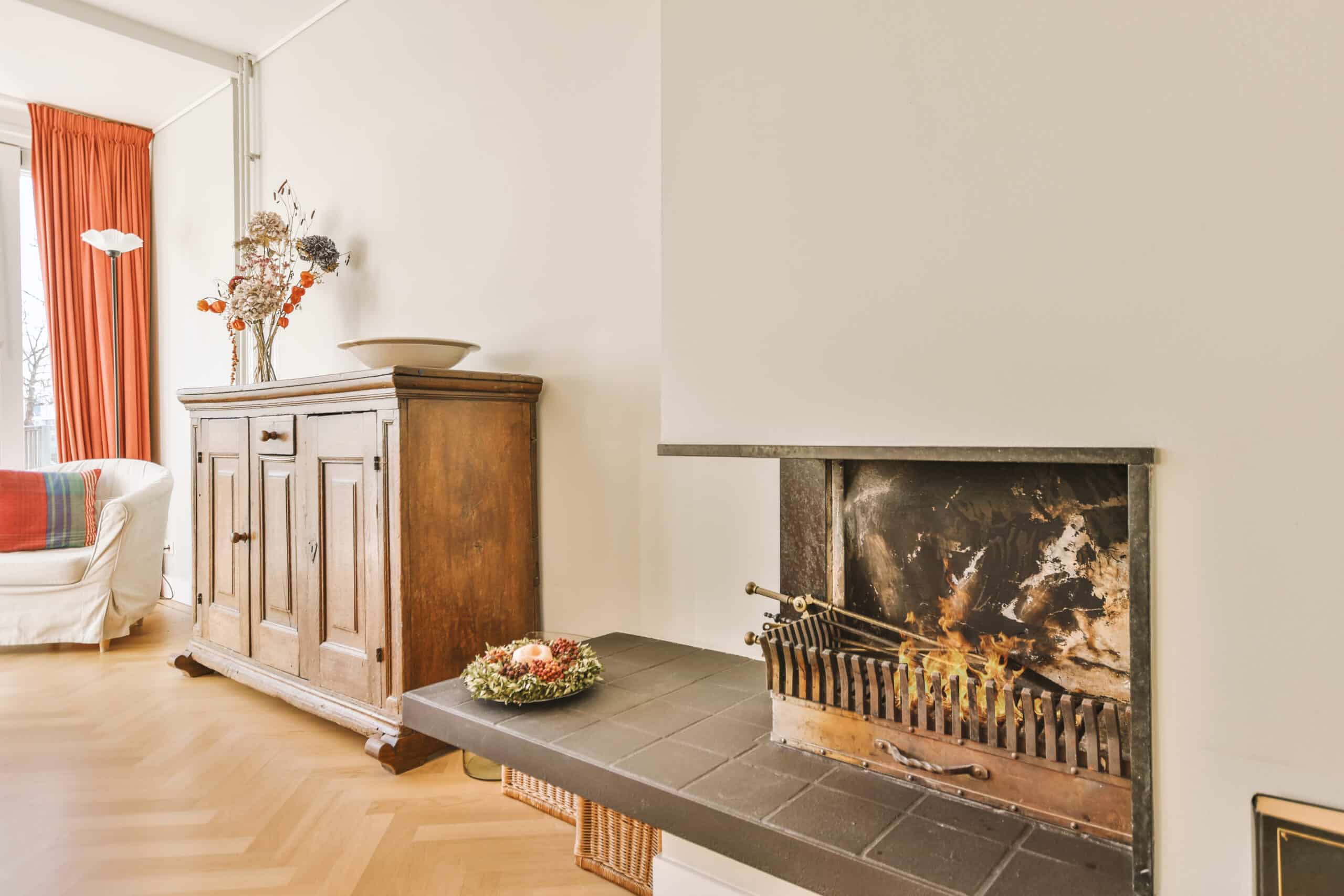 fireplace in riverside home as photographer wonders what to do if they found a beehive in their chimney