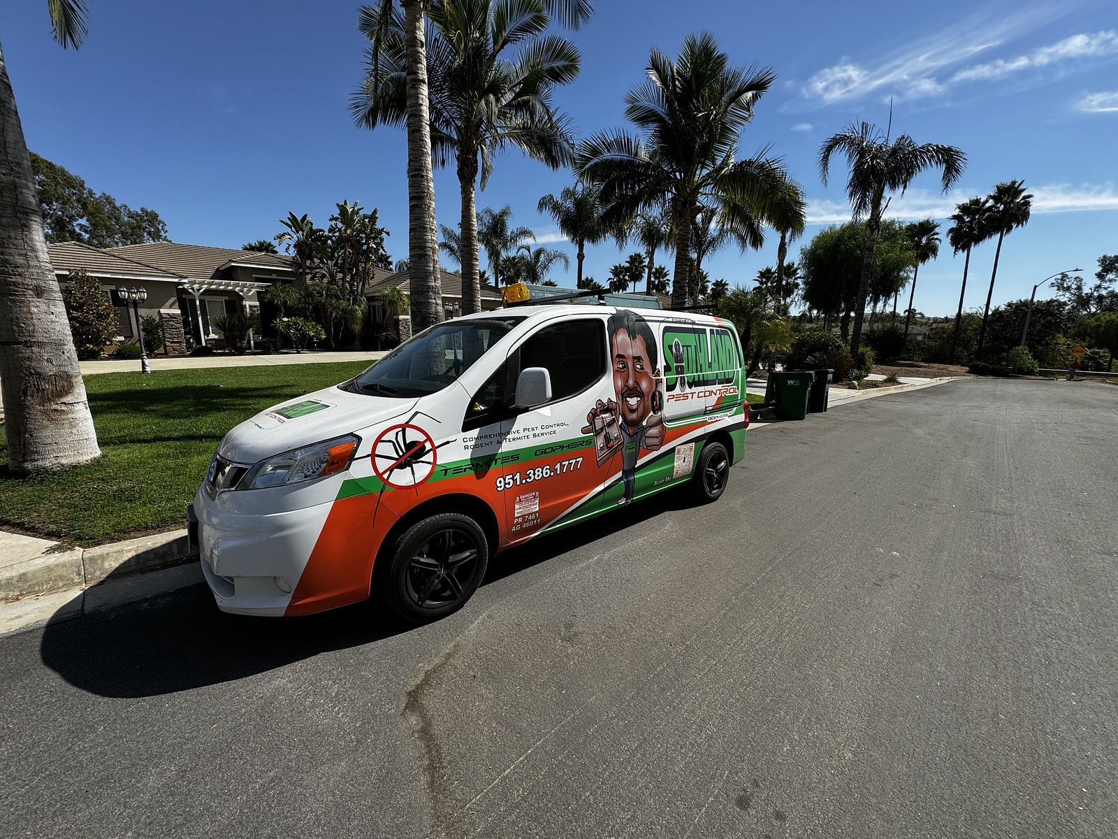 Southland Pest Control technician arriving at a Riverside home inspection